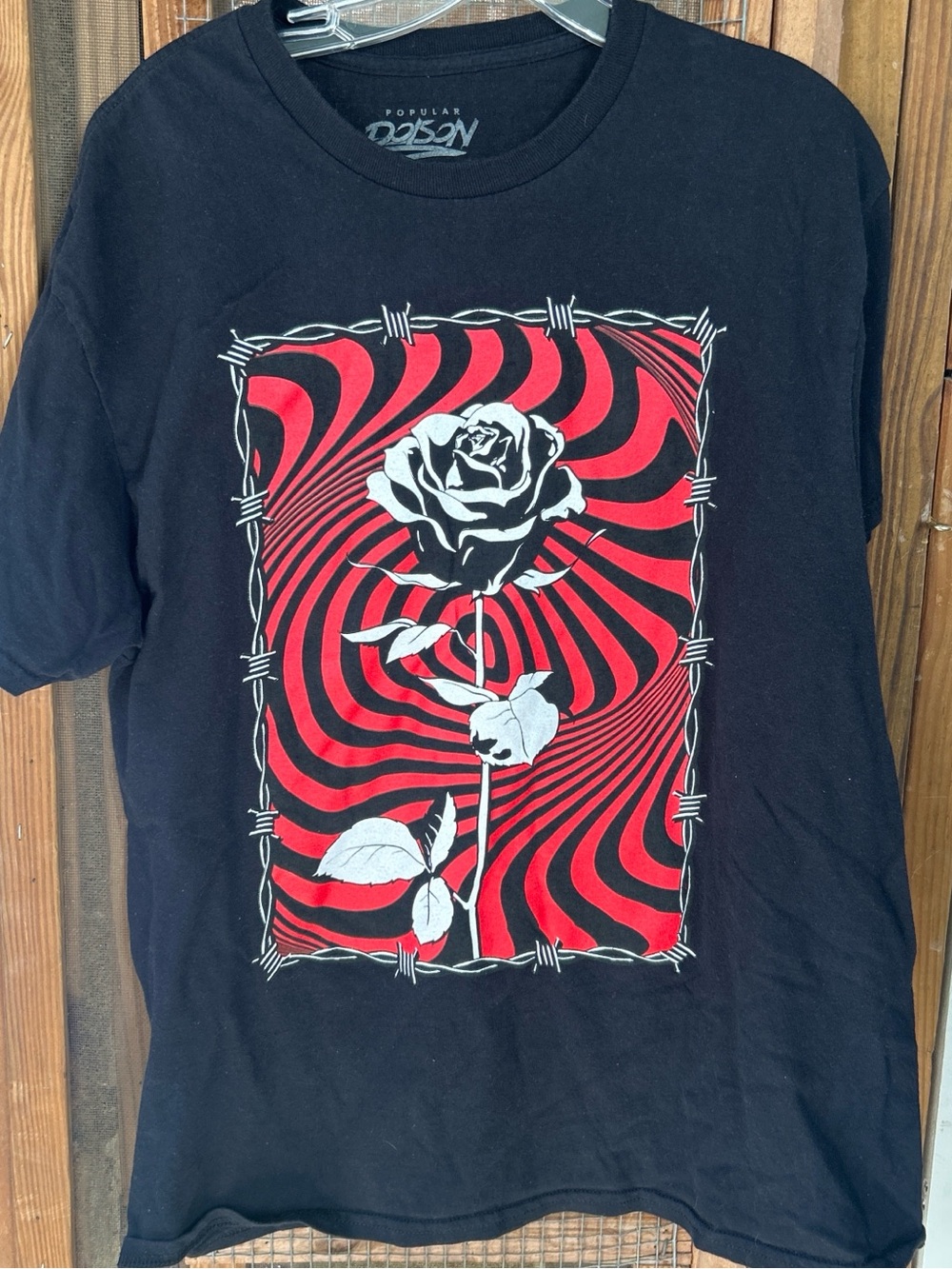 Popular Poison Black Rose Graphic Tee - Black & Red